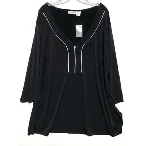 Avenue Top Miriam Zip Black Blouse Plus 26 28 Career Lagenlook Whimsigoth NWT